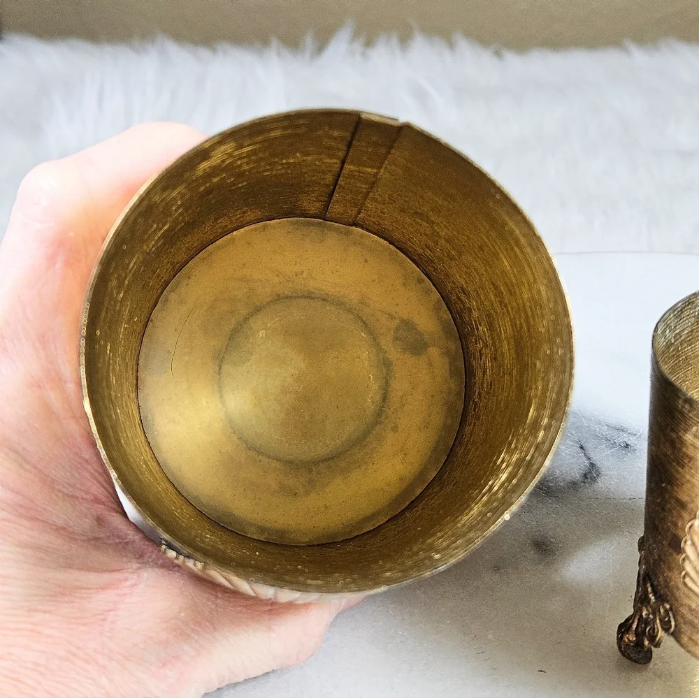 Vintage Gold Ormolu Filagree Seashell Bath Set Cup Holders 2